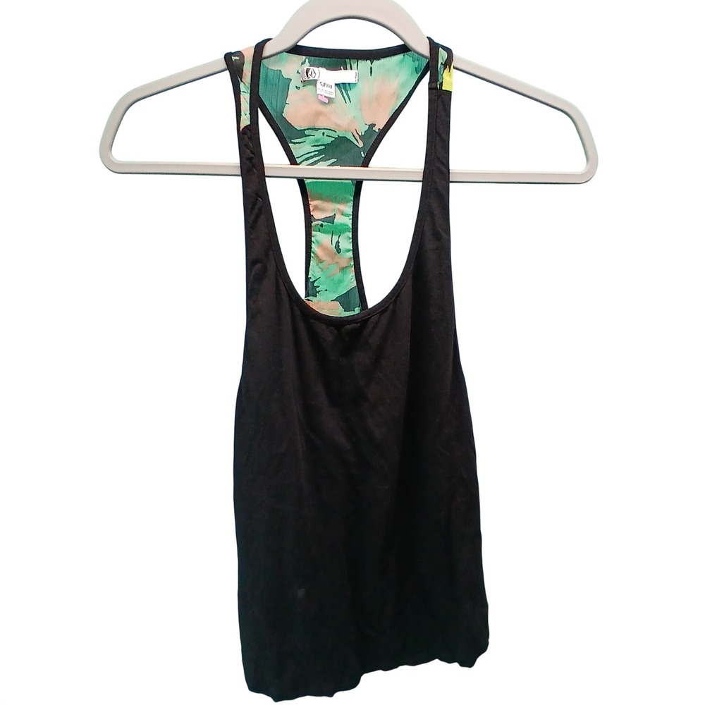 Volcom Strand Tank Small Black‎ Tropical Floral Sheer Racerback Summer Boho